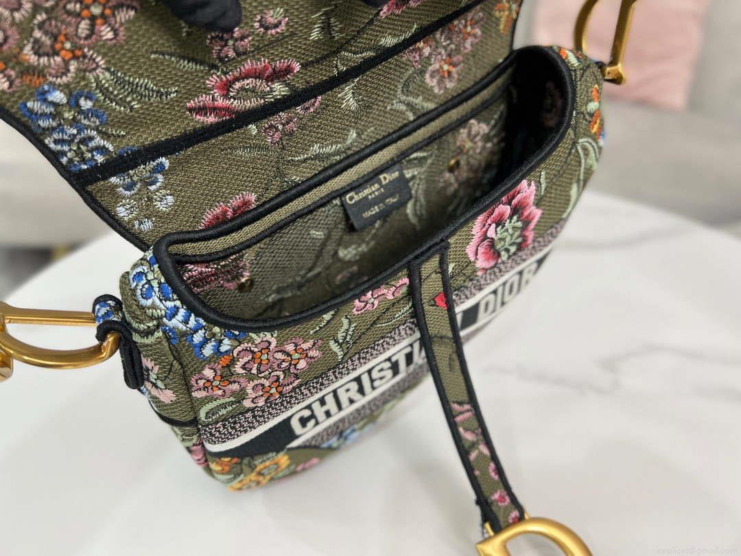 Dior M0455 Saddle Bag With Strap Green Cross-Stitch Embroidery