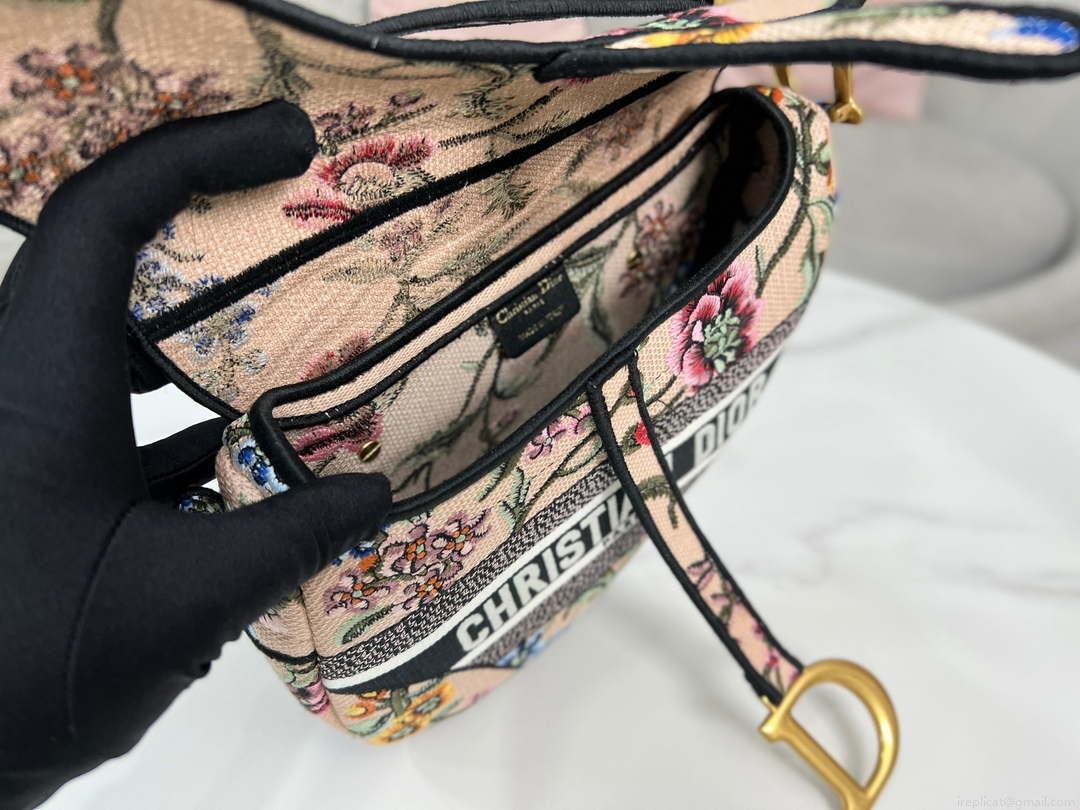 Dior M0455 Saddle Bag With Strap Pink Cross-Stitch Embroidery
