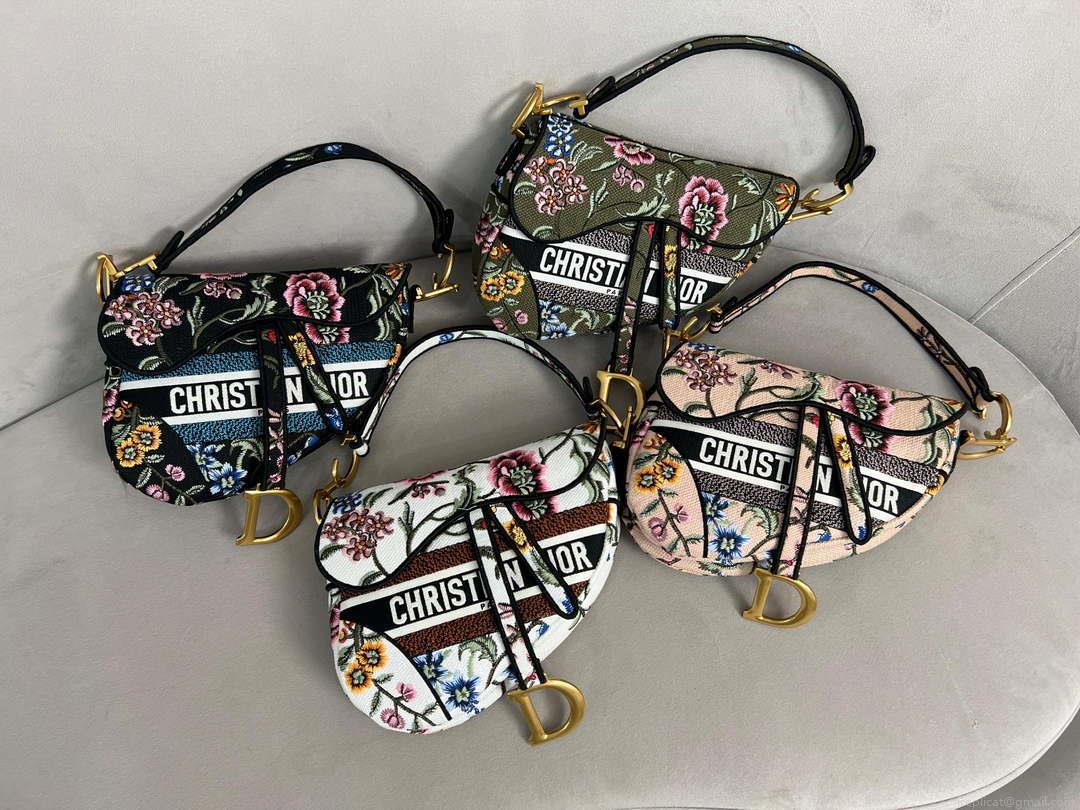 Dior M0455 Saddle Bag With Strap Black Cross-Stitch Embroidery