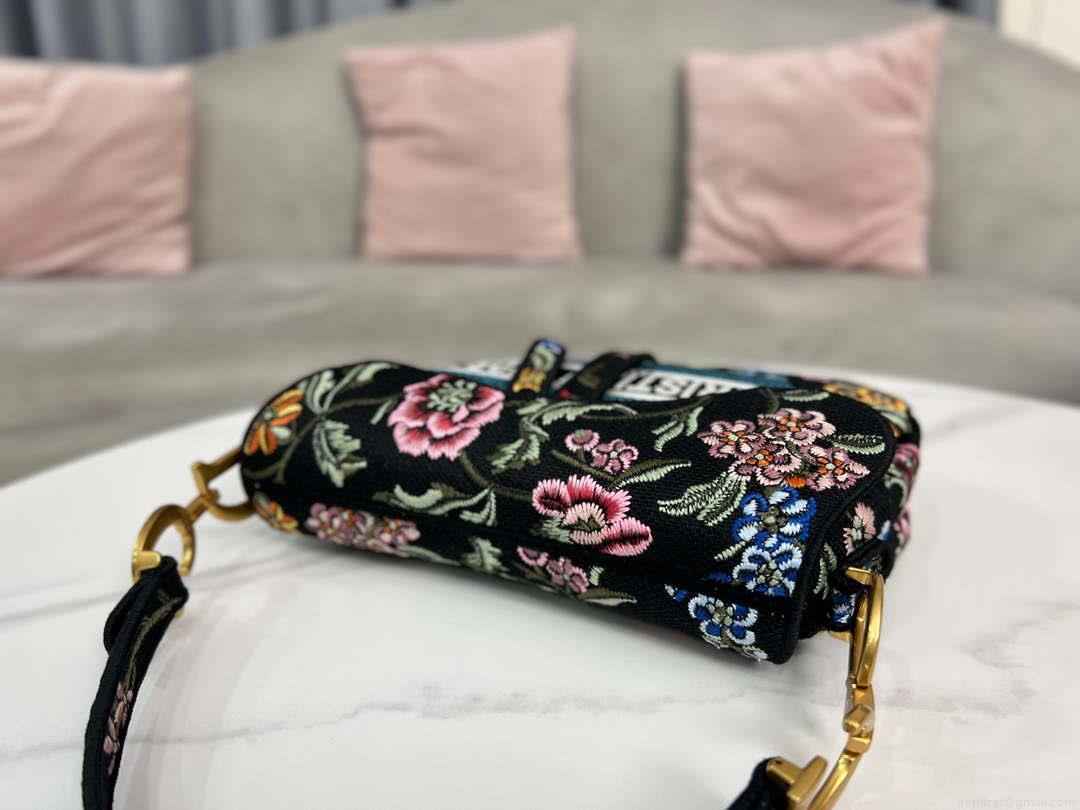 Dior M0455 Saddle Bag With Strap Black Cross-Stitch Embroidery