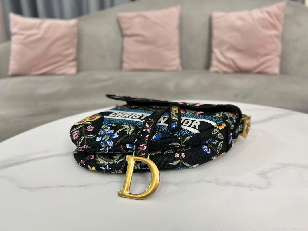 Dior M0455 Saddle Bag With Strap Black Cross-Stitch Embroidery