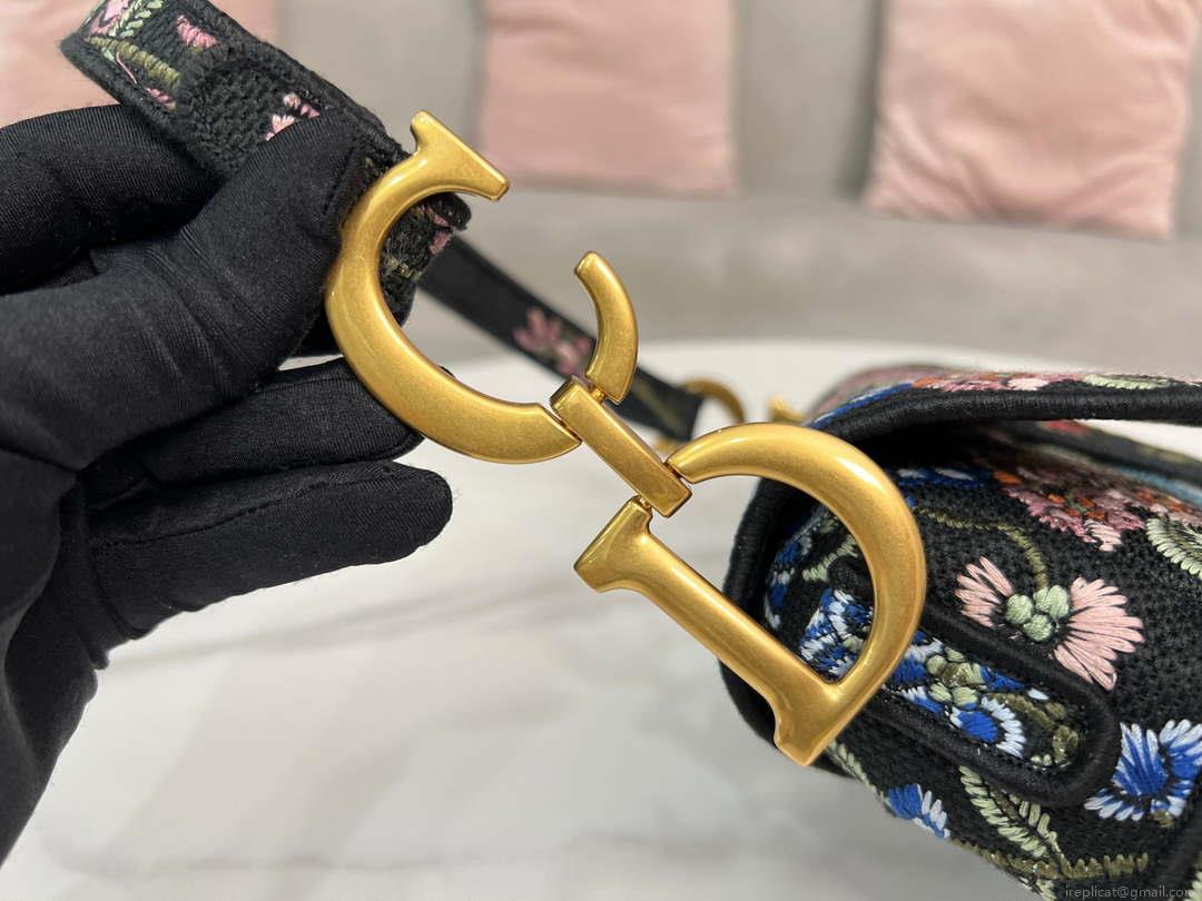 Dior M0455 Saddle Bag With Strap Black Cross-Stitch Embroidery