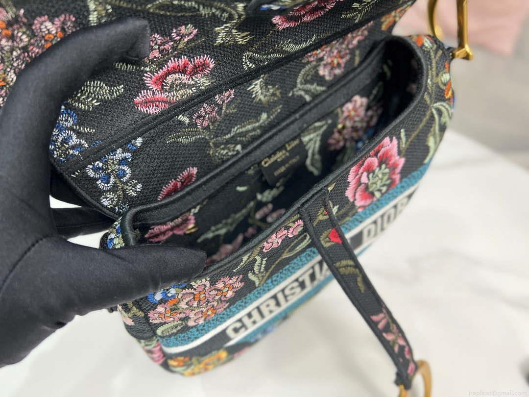 Dior M0455 Saddle Bag With Strap Black Cross-Stitch Embroidery