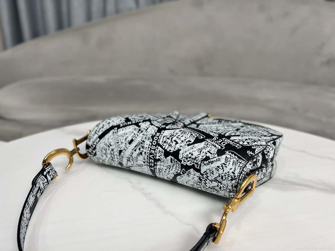 Dior M0455 Saddle Bag With Strap Black and White Ultramatte Calfskin
