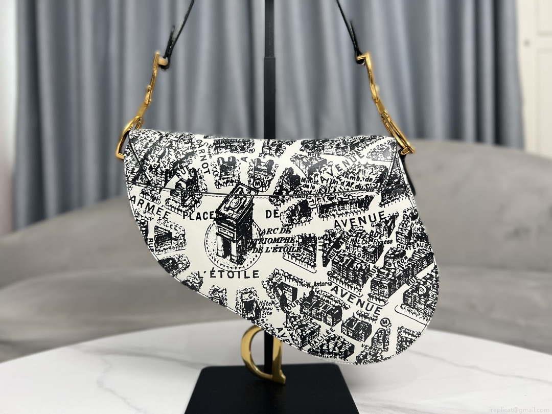 Dior M0455 Saddle Bag With Strap Ultramatte Calfskin White & Black