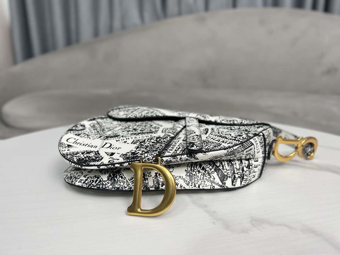 Dior M0455 Saddle Bag With Strap Ultramatte Calfskin White & Black