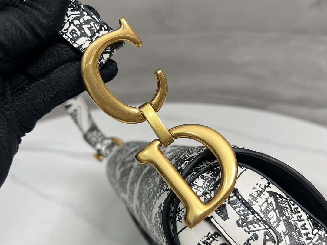 Dior M0455 Saddle Bag With Strap Ultramatte Calfskin White & Black