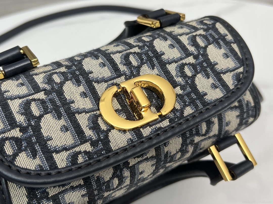 Dior M8671UBEQ_M900 Small Boston bag Navy Blue box Oblique Embroidery and Smooth Calfskin