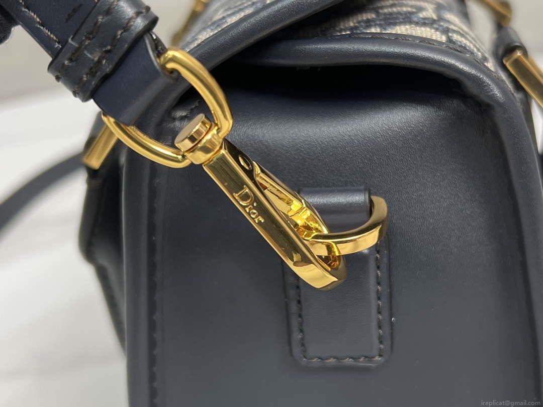 Dior M8671UBEQ_M900 Small Boston bag Navy Blue box Oblique Embroidery and Smooth Calfskin