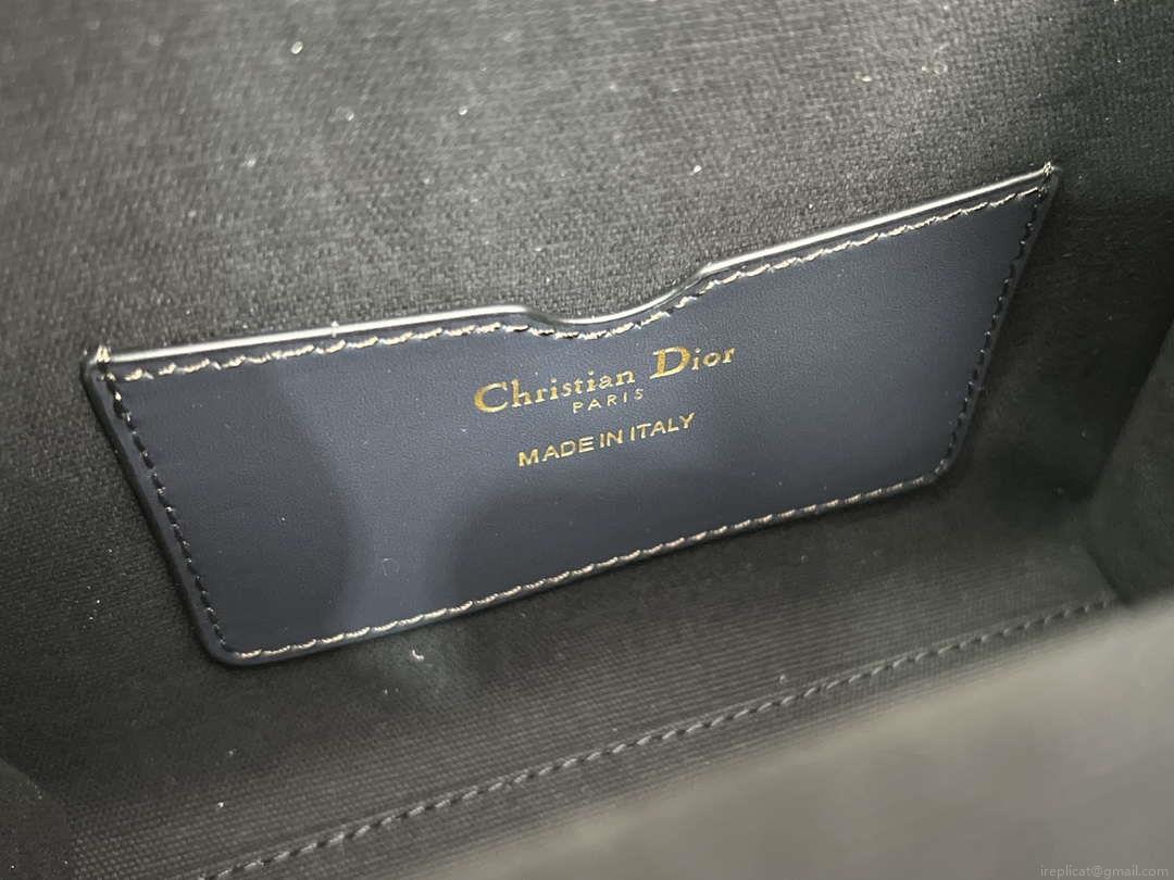 Dior M8671UBEQ_M900 Small Boston bag Navy Blue box Oblique Embroidery and Smooth Calfskin