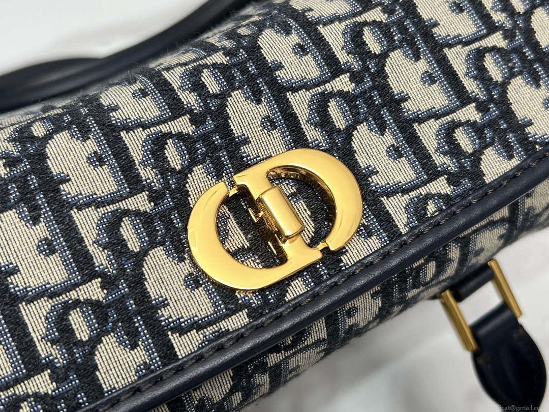 Dior M8675 Medium Boston bag Navy blue box Oblique Embroidery and Smooth Calfskin