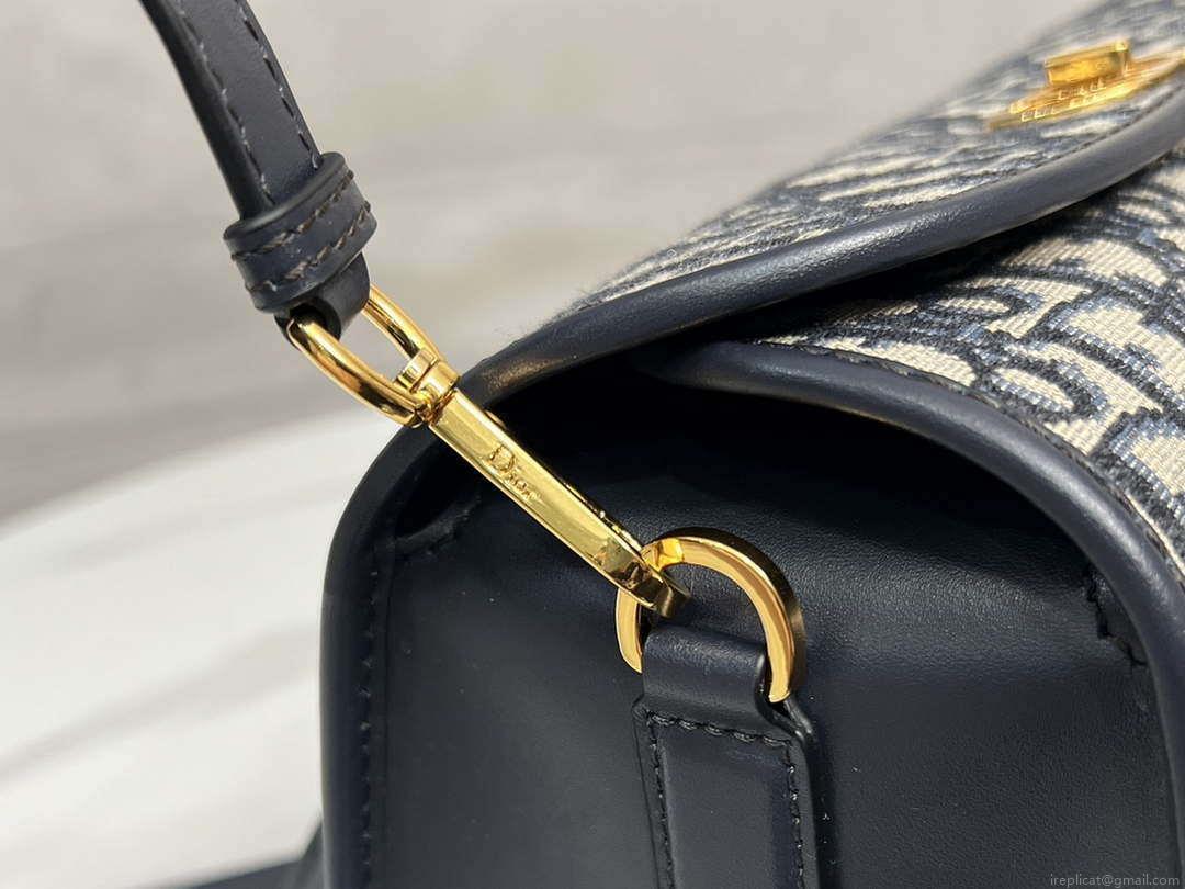 Dior M8675 Medium Boston bag Navy blue box Oblique Embroidery and Smooth Calfskin