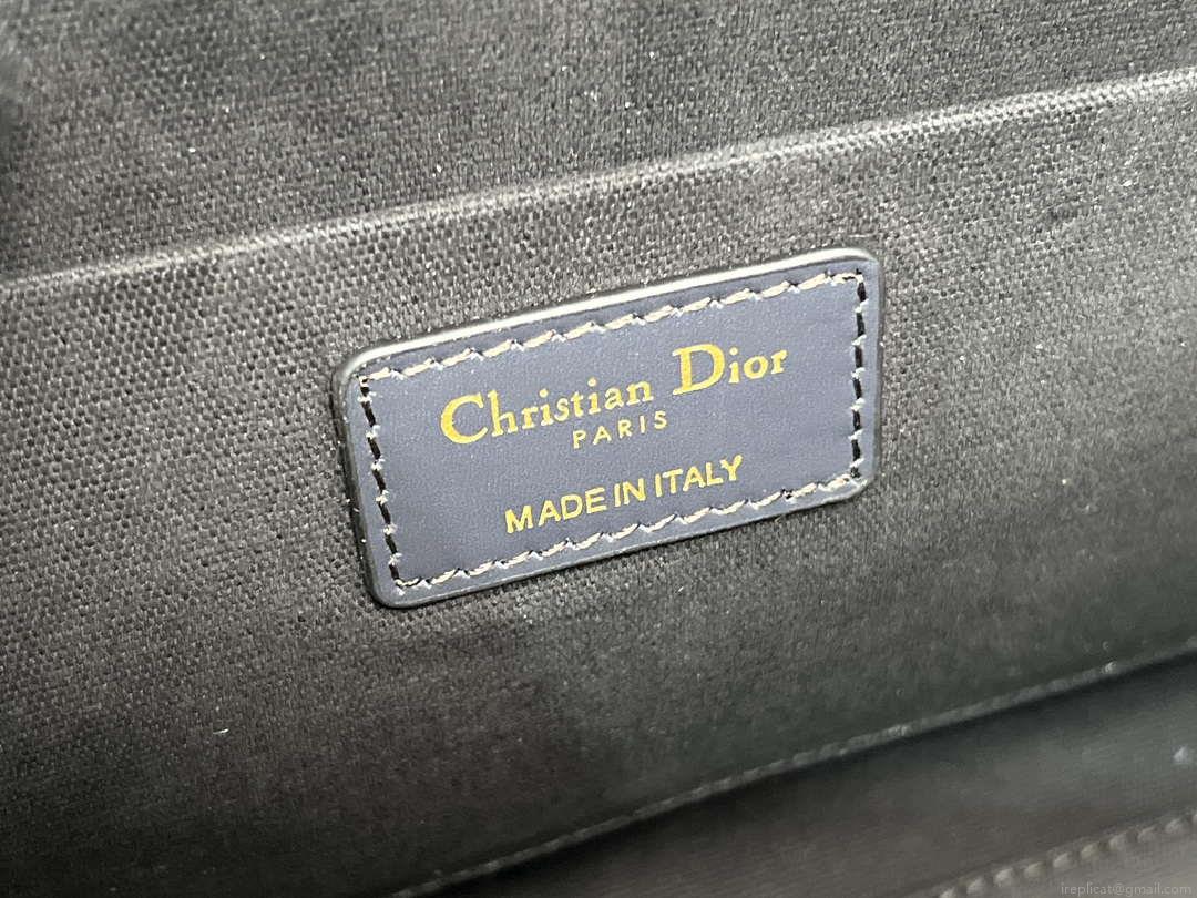 Dior M8675 Medium Boston bag Navy blue box Oblique Embroidery and Smooth Calfskin