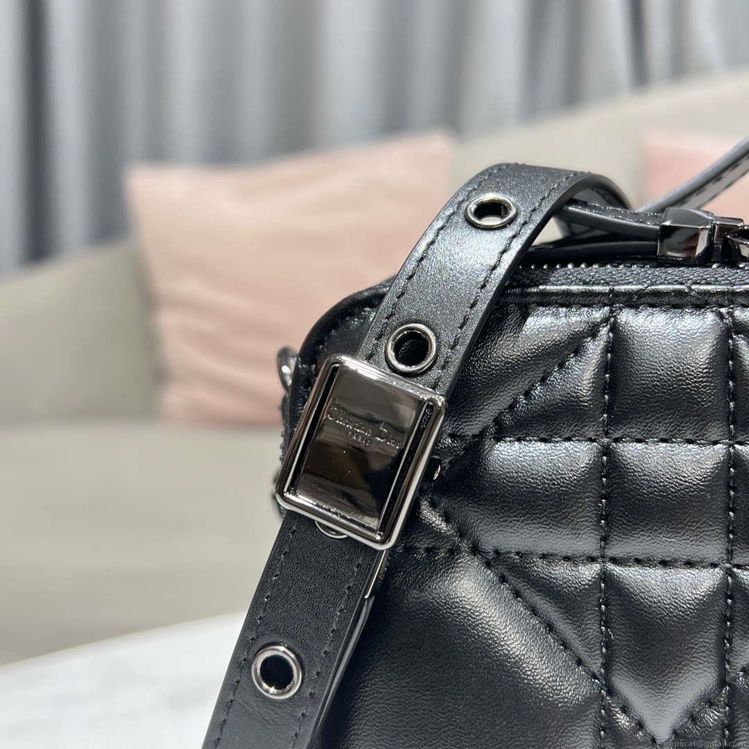 Dior S5140 Caro Box Bag Black Quilted Macrocannage Calfskin