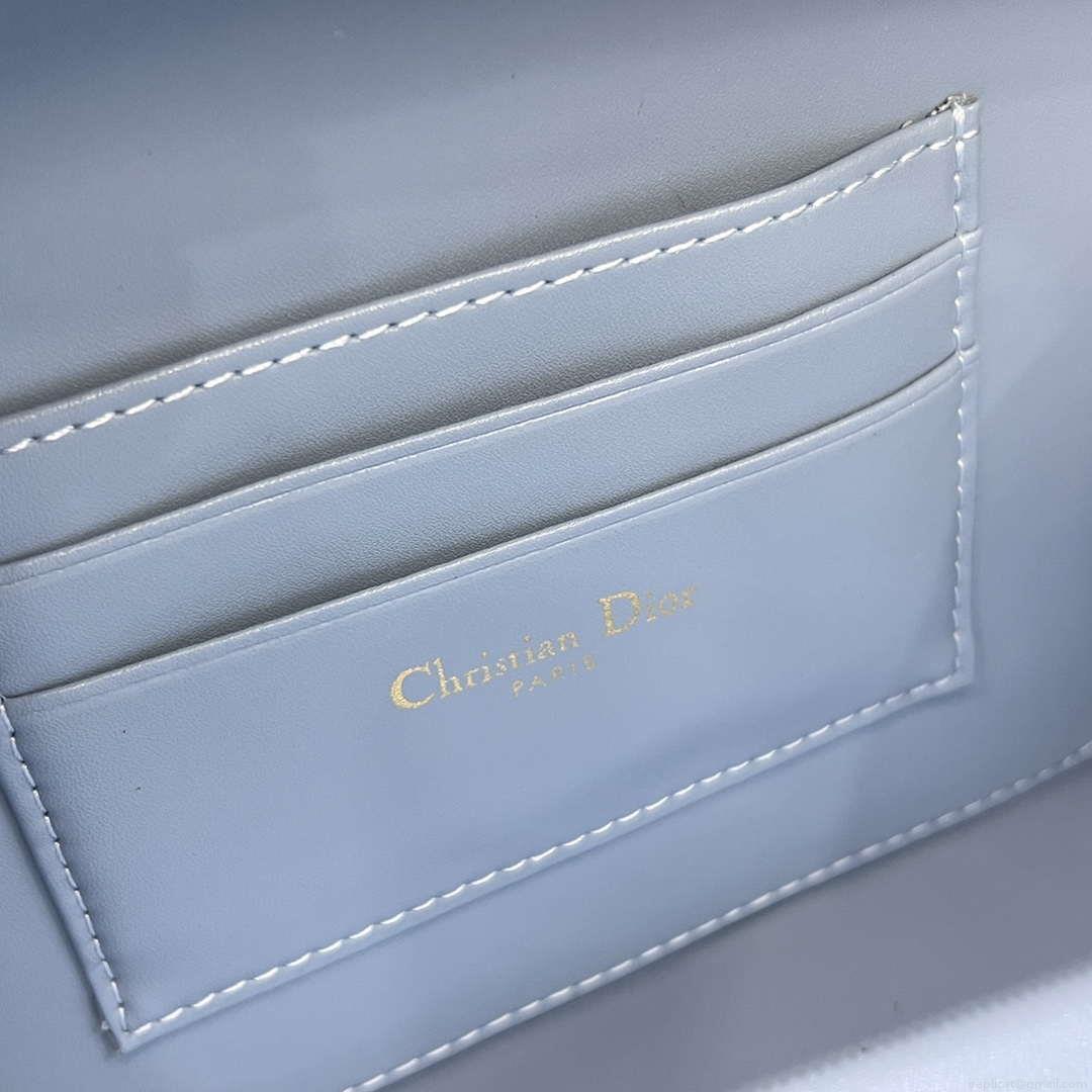 Dior S5140 Caro Box Bag Lake Blue Quilted Macrocannage Calfskin