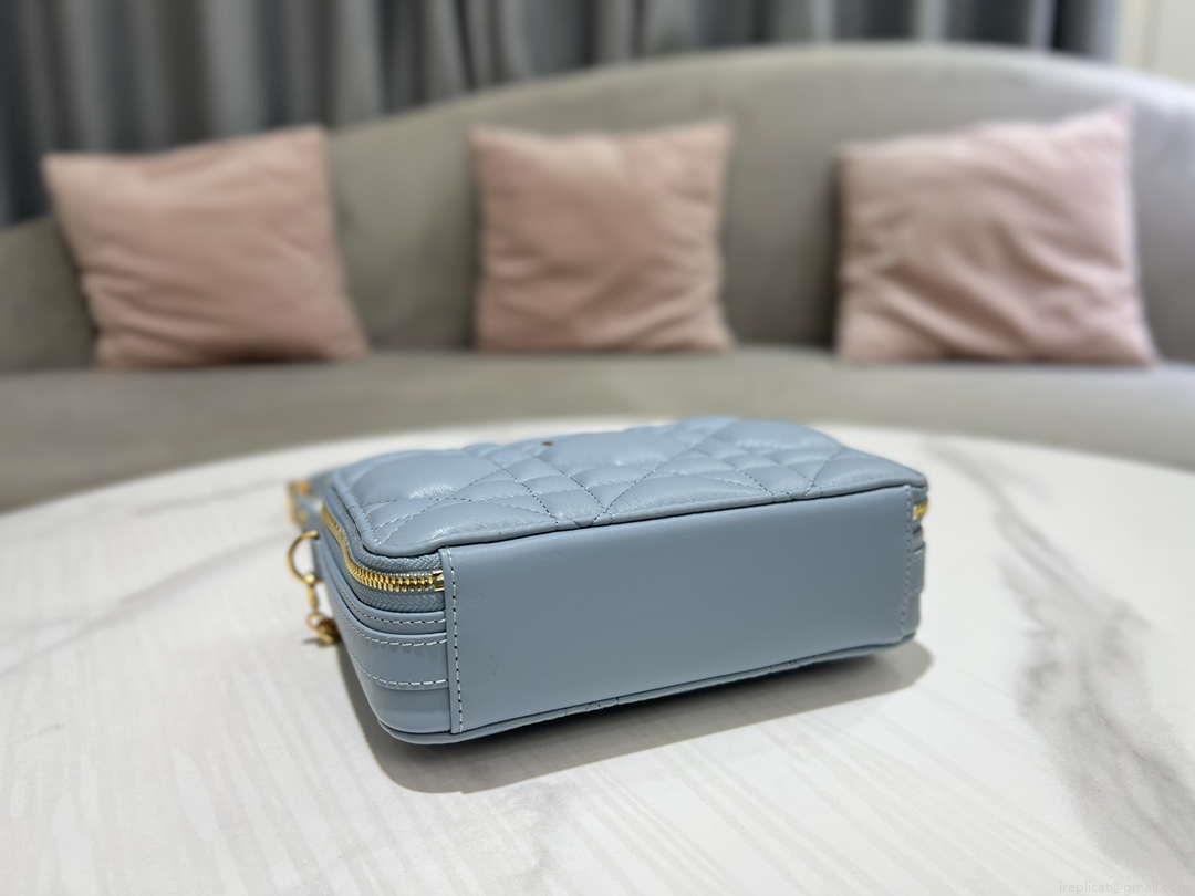 Dior S5140 Caro Box Bag Lake Blue Quilted Macrocannage Calfskin