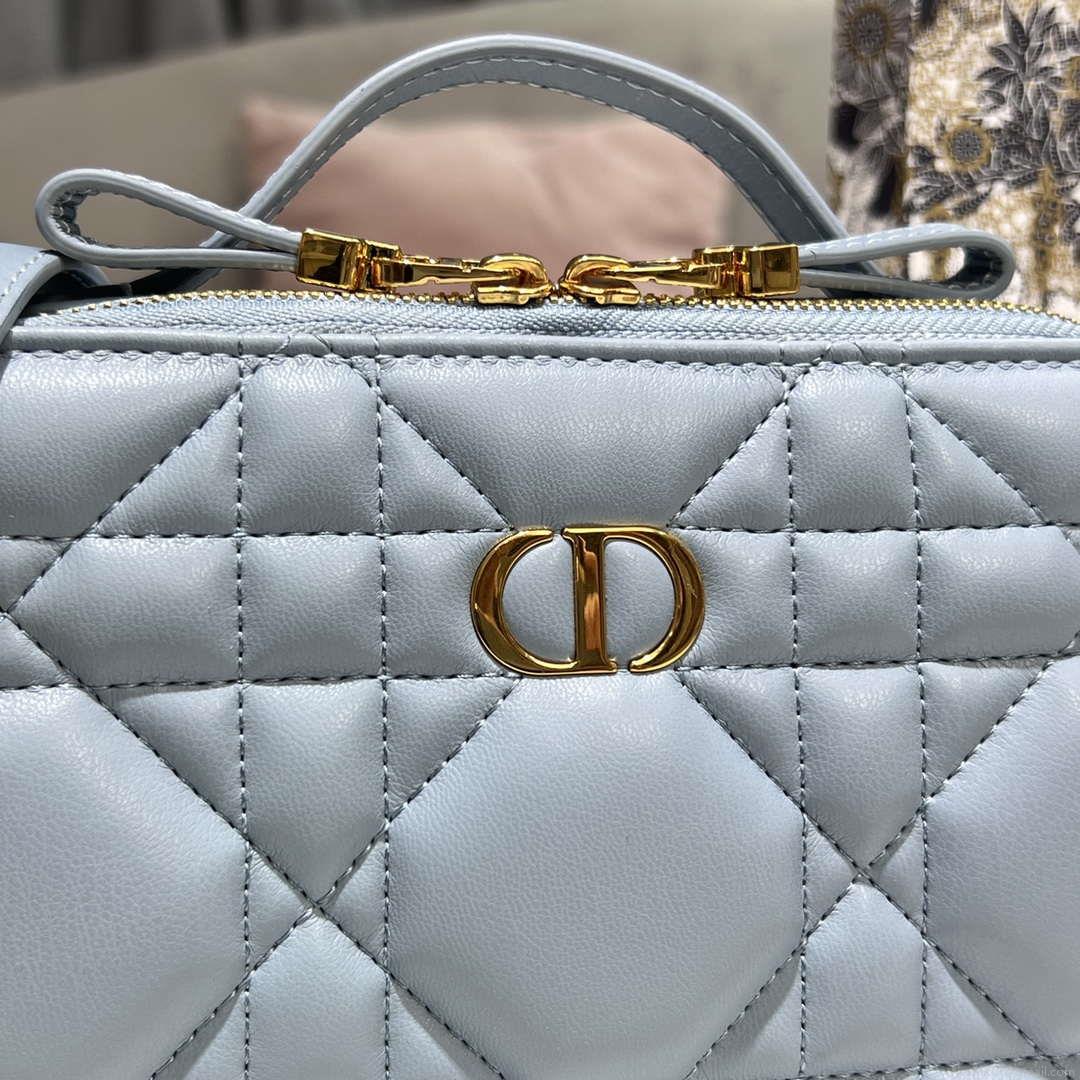 Dior S5140 Caro Box Bag Lake Blue Quilted Macrocannage Calfskin
