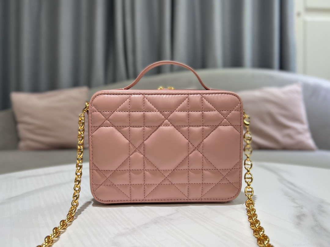Dior S5140 Caro Box Bag Pink Quilted Macrocannage Calfskin