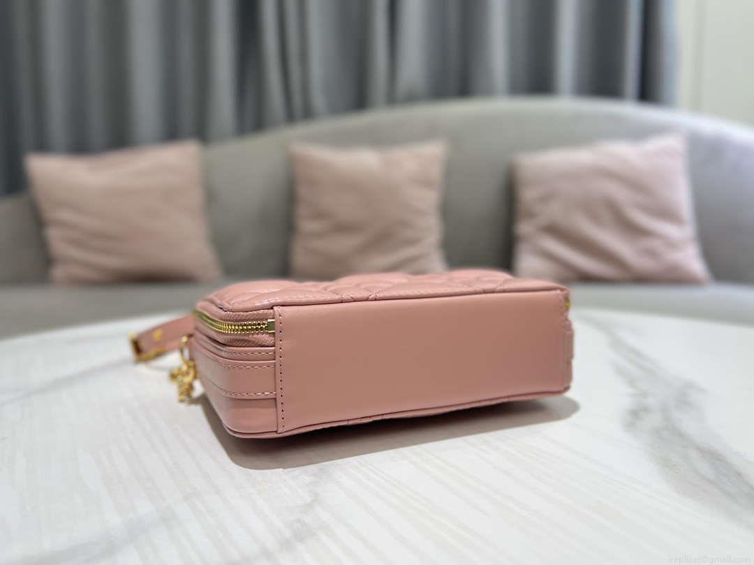 Dior S5140 Caro Box Bag Pink Quilted Macrocannage Calfskin