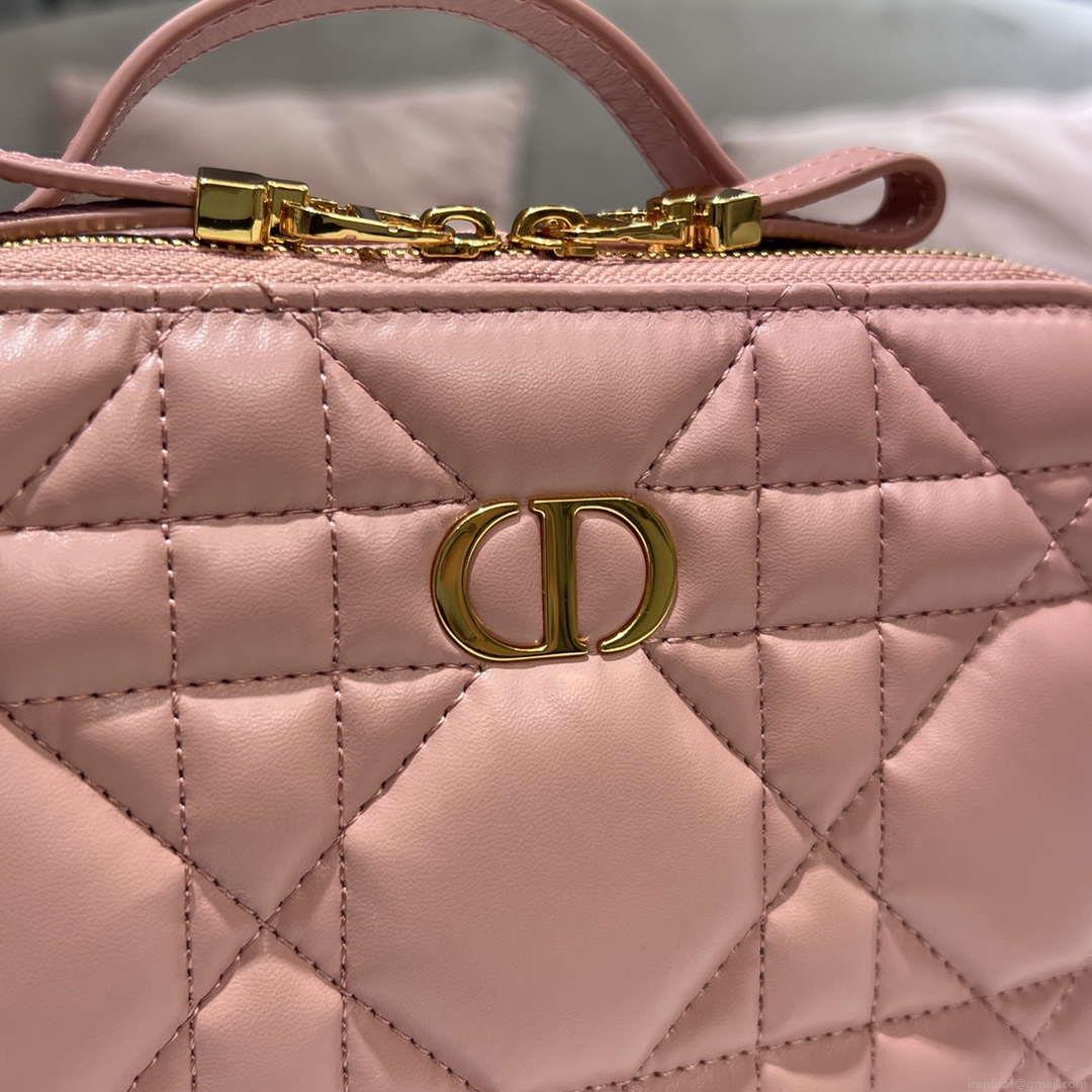 Dior S5140 Caro Box Bag Pink Quilted Macrocannage Calfskin