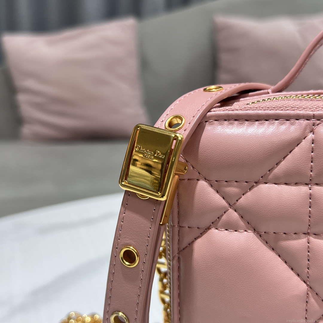 Dior S5140 Caro Box Bag Pink Quilted Macrocannage Calfskin