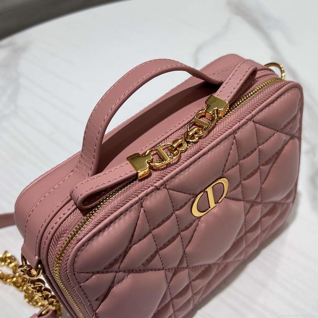Dior S5140 Caro Box Bag Pink Quilted Macrocannage Calfskin
