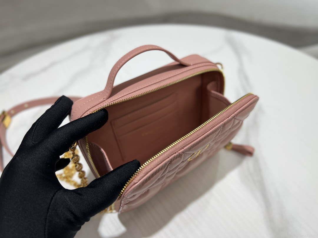 Dior S5140 Caro Box Bag Pink Quilted Macrocannage Calfskin