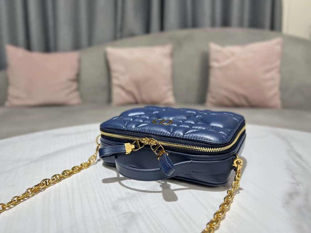 Dior S5140 Caro Box Bag Blue Quilted Macrocannage Calfskin