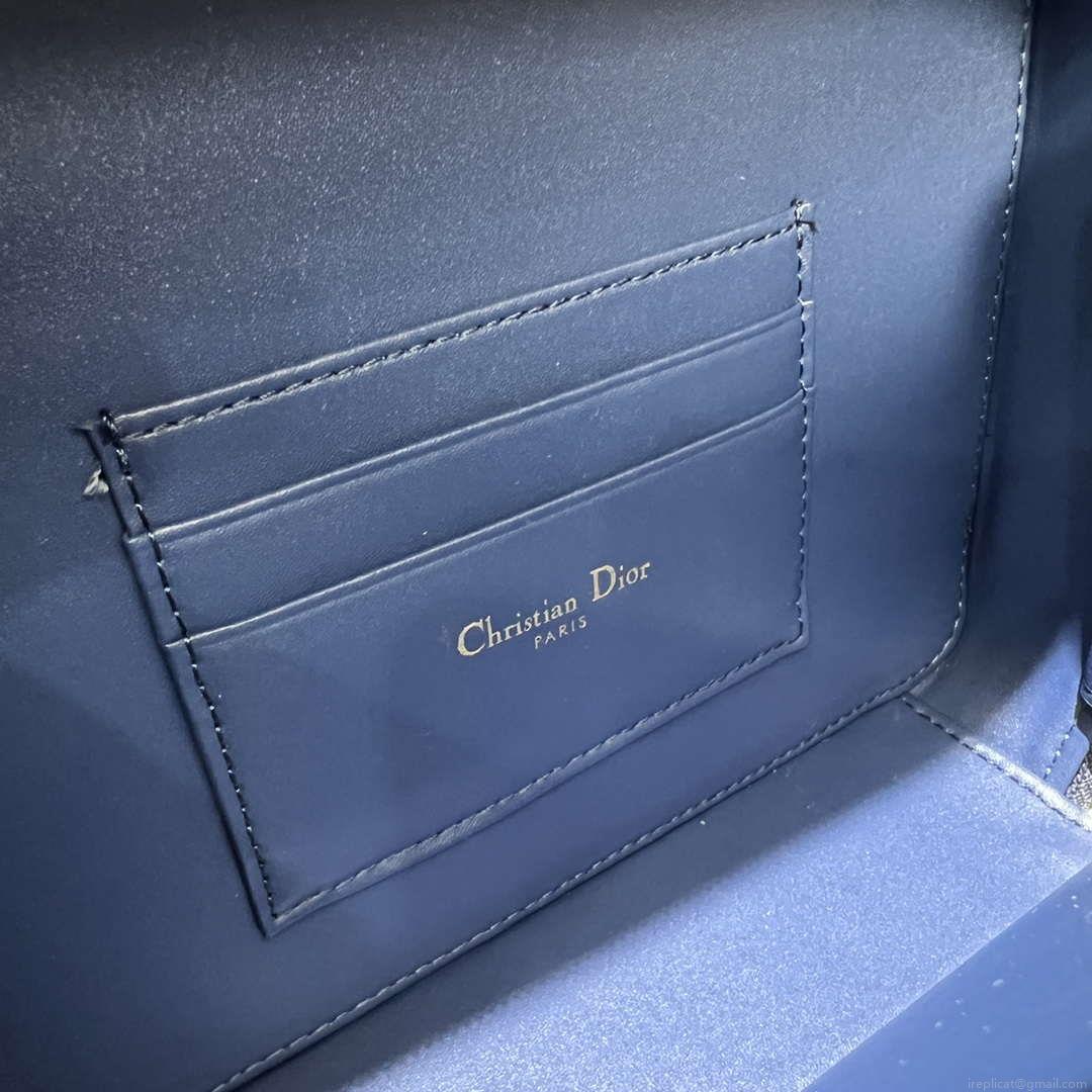 Dior S5140 Caro Box Bag Blue Quilted Macrocannage Calfskin
