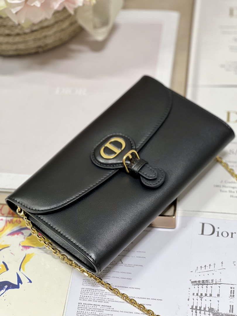 Dior S5703UBPZ_M900 Bobby EAST-WEST Pouch With Chain Black Smooth Calfskin