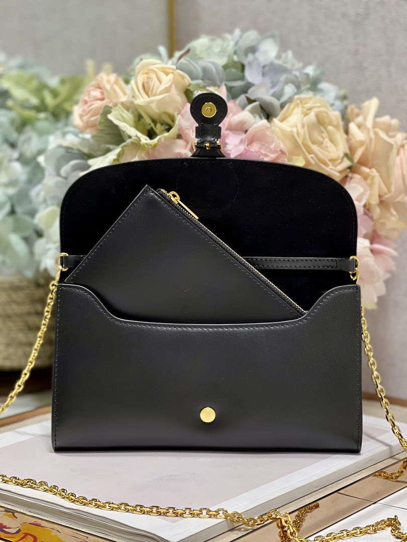 Dior S5703UBPZ_M900 Bobby EAST-WEST Pouch With Chain Black Smooth Calfskin