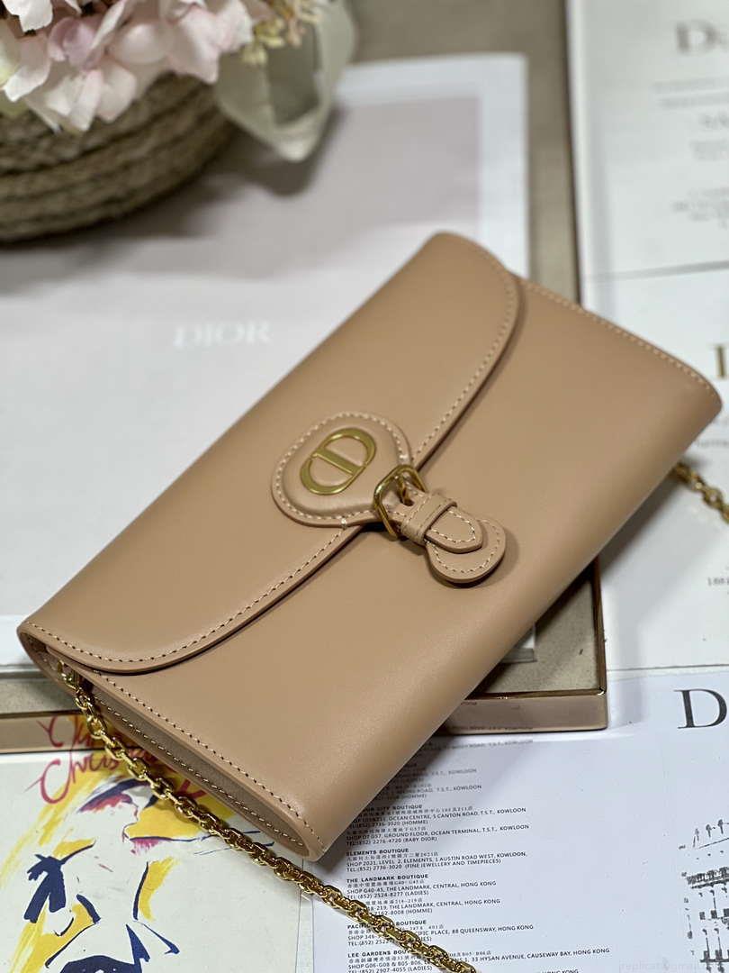 Dior S5703 Bobby EAST-WEST Pouch With Chain Caramel Beige Smooth Calfskin