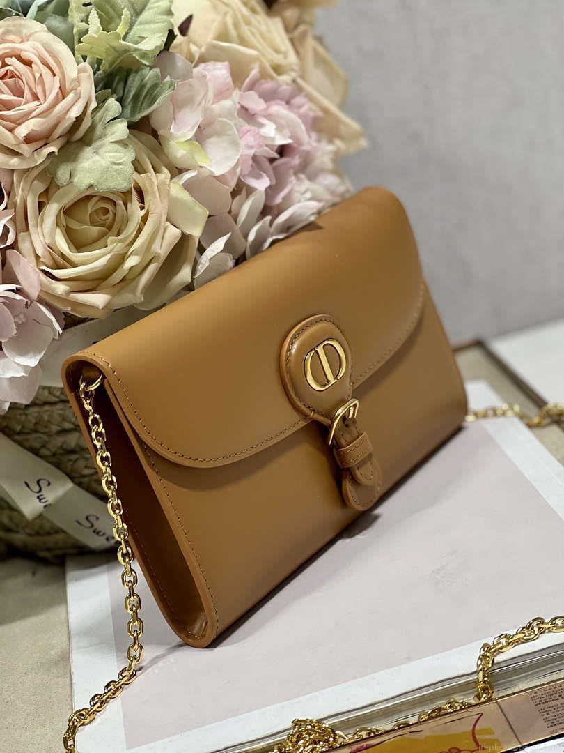 Dior S5703 Bobby EAST-WEST Pouch With Chain Brown Smooth Calfskin