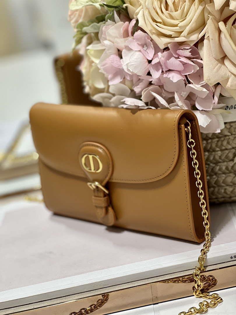 Dior S5703 Bobby EAST-WEST Pouch With Chain Brown Smooth Calfskin
