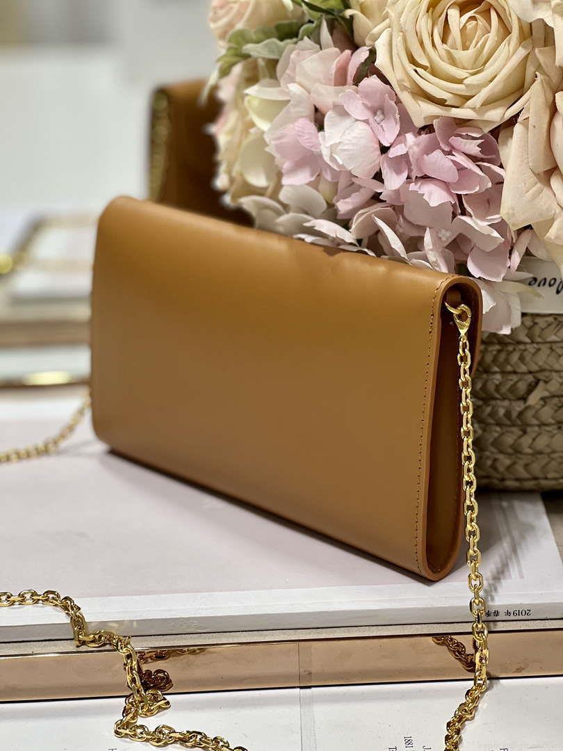 Dior S5703 Bobby EAST-WEST Pouch With Chain Brown Smooth Calfskin