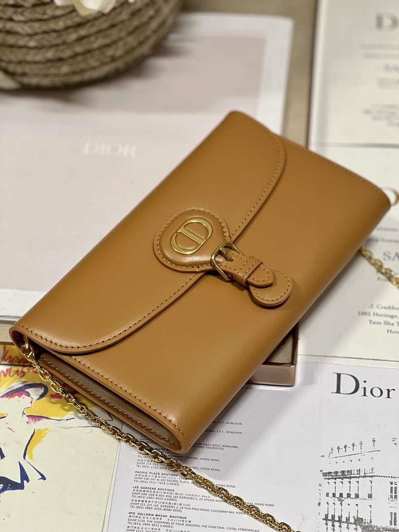 Dior S5703 Bobby EAST-WEST Pouch With Chain Brown Smooth Calfskin