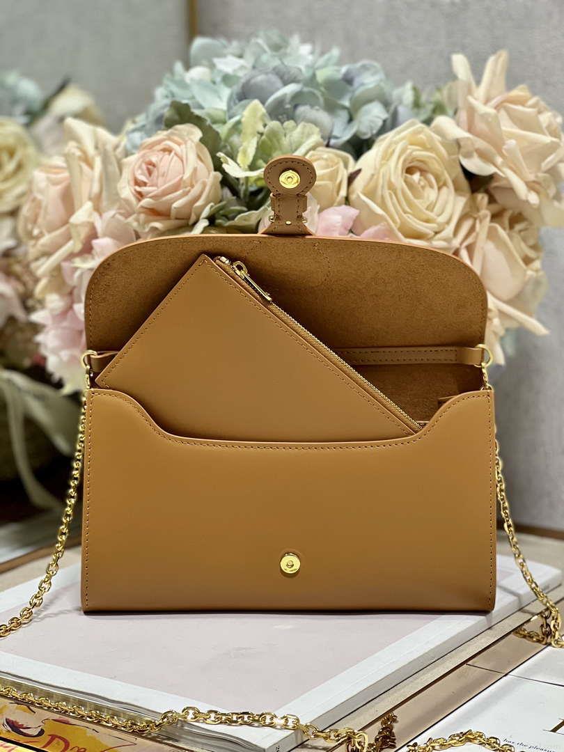 Dior S5703 Bobby EAST-WEST Pouch With Chain Brown Smooth Calfskin