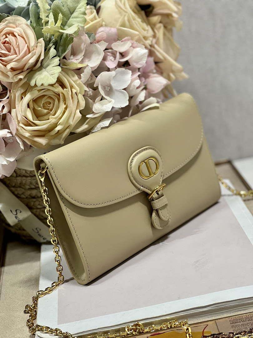 Dior S5703 Bobby EAST-WEST Pouch With Chain Apricot Smooth Calfskin