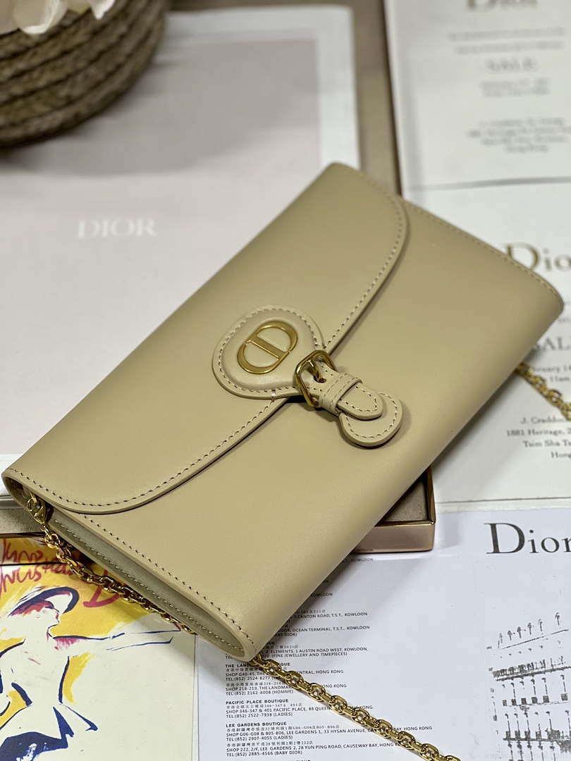 Dior S5703 Bobby EAST-WEST Pouch With Chain Apricot Smooth Calfskin
