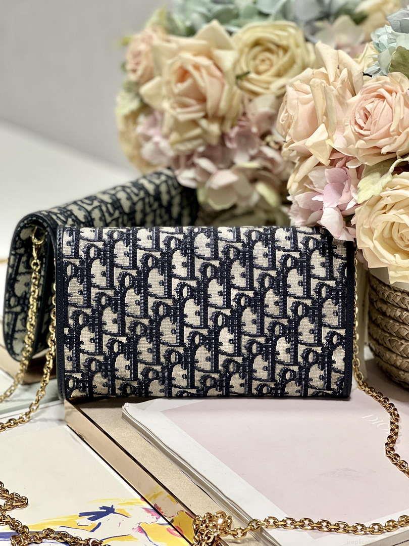 Dior S5703 Bobby EAST-WEST Pouch With Chain Blue Dior Oblique Jacquard