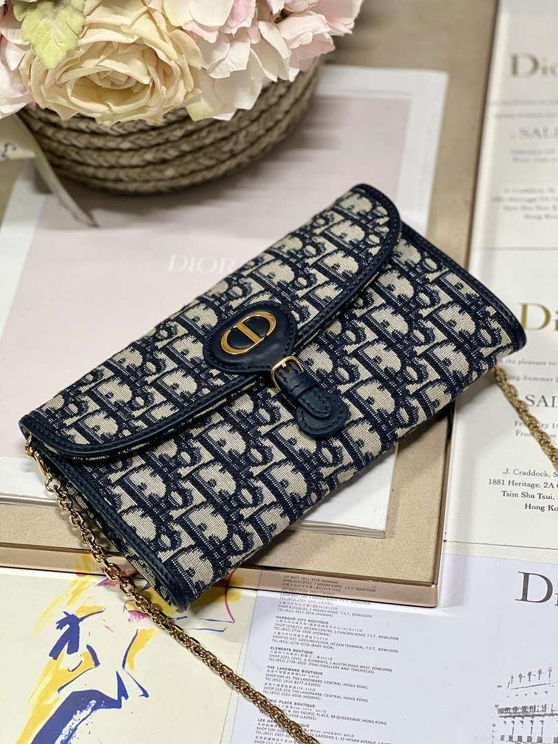 Dior S5703 Bobby EAST-WEST Pouch With Chain Blue Dior Oblique Jacquard