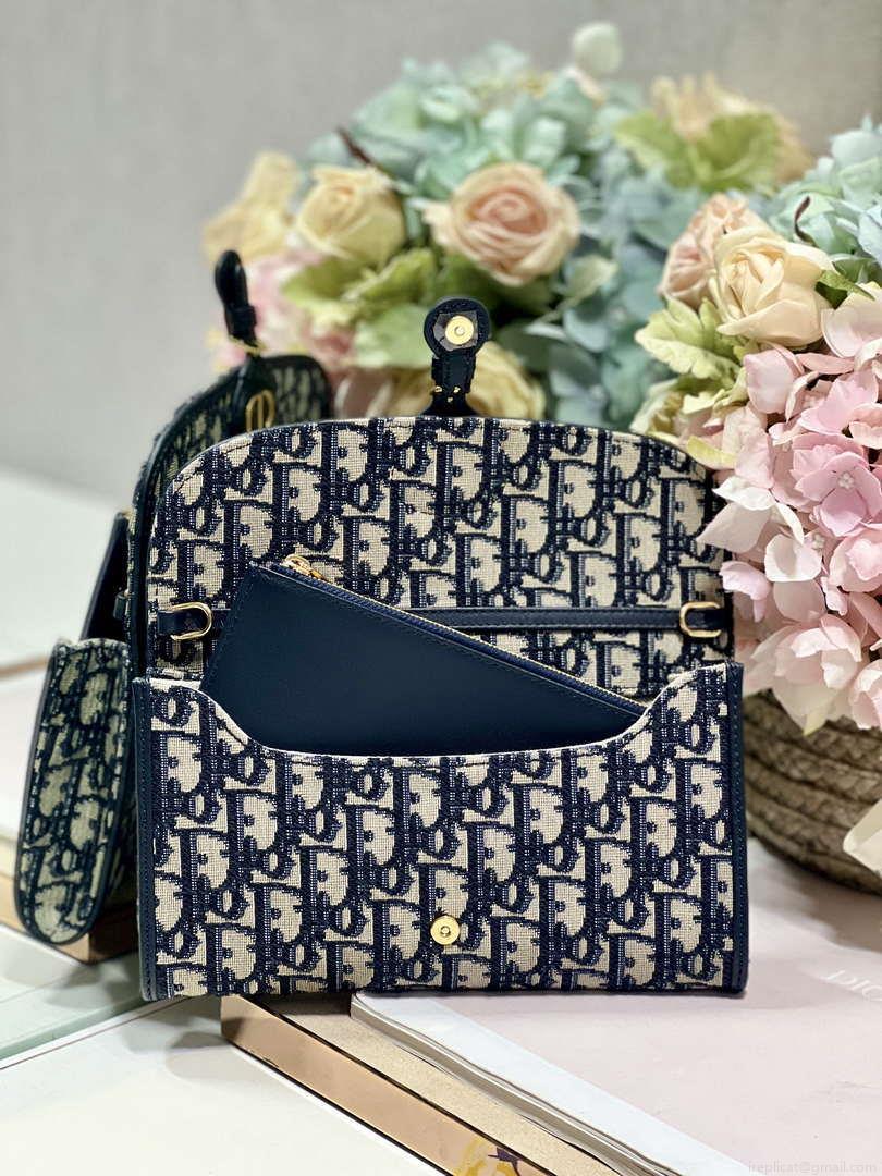 Dior S5703 Bobby EAST-WEST Pouch With Chain Blue Dior Oblique Jacquard