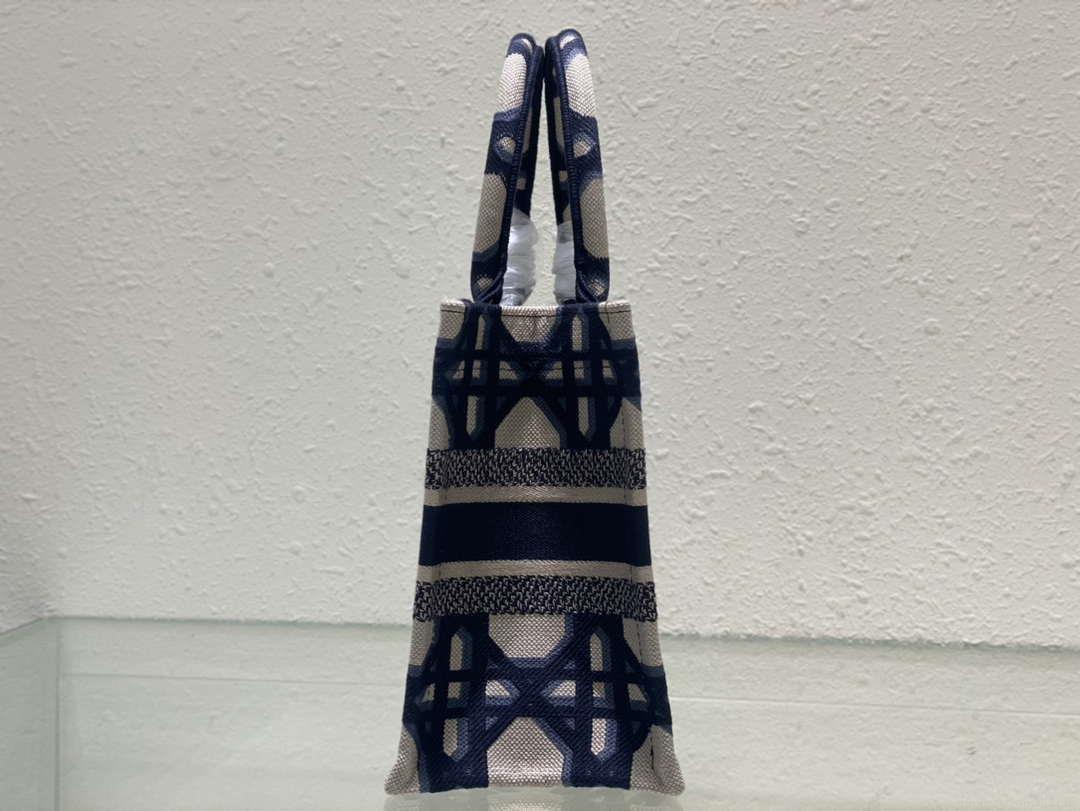 Dior M1265 Small Book Tote Beige and Blue Macrocannage Embroidery