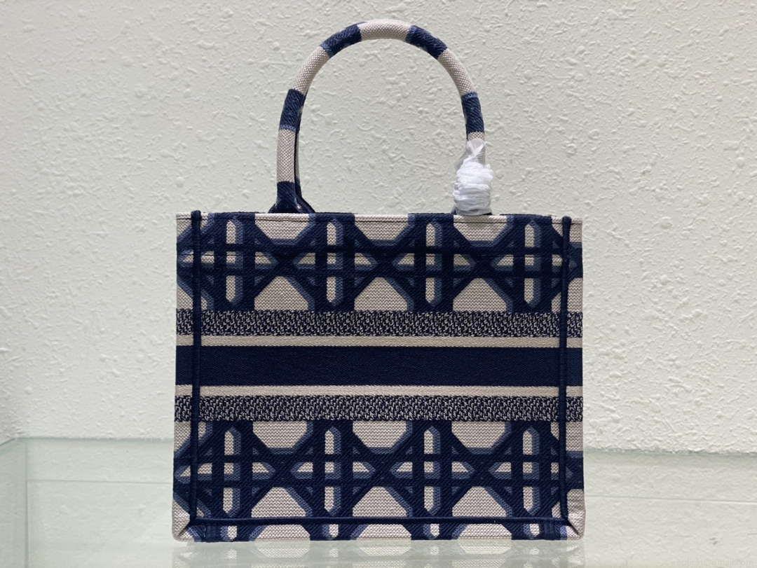 Dior M1265 Small Book Tote Beige and Blue Macrocannage Embroidery