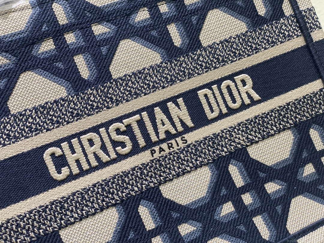 Dior M1265 Small Book Tote Beige and Blue Macrocannage Embroidery