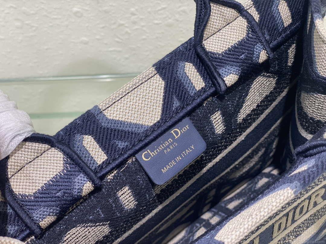 Dior M1265 Small Book Tote Beige and Blue Macrocannage Embroidery