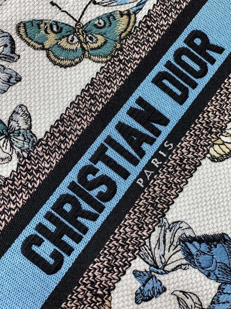 Dior M1265 Small Book Tote White and Pastel Midnight Blue Toile de Jouy Mexico Embroidery