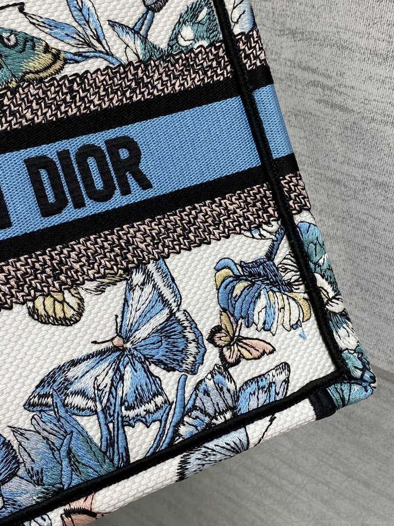 Dior M1265 Small Book Tote White and Pastel Midnight Blue Toile de Jouy Mexico Embroidery
