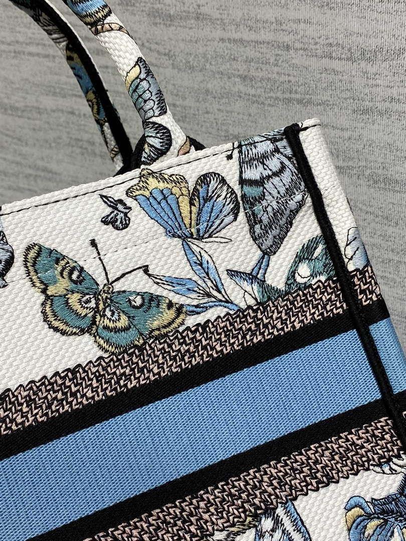 Dior M1265 Small Book Tote White and Pastel Midnight Blue Toile de Jouy Mexico Embroidery