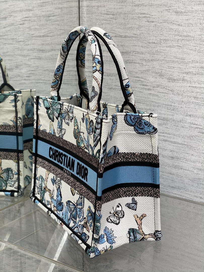 Dior M1265 Small Book Tote White and Pastel Midnight Blue Toile de Jouy Mexico Embroidery
